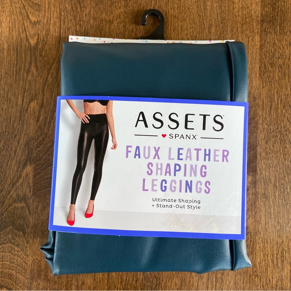 Spanx Assets All Over Faux Leather Shaping Legging Medium Sea Blue HTF NIP